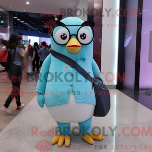 Cyan Penguin maskot kostume...