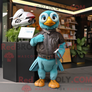 Teal Pigeon mascot costume...