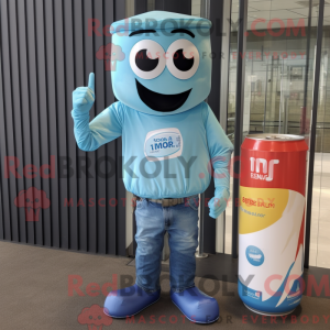 Sky Blue Soda Can maskot...