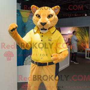 Yellow Puma mascot costume...