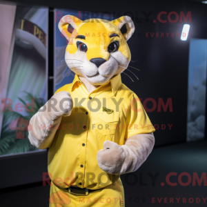 Yellow Puma mascot costume...