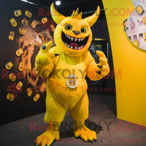 Gul Demon maskot drakt...
