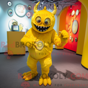 Geel demon-mascottekostuum...