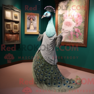 Gray Peacock mascot costume...