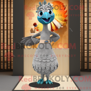 Gray Peacock mascot costume...