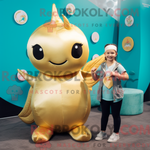 Guld Narhval maskot kostume...