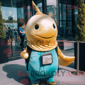 Guld Narhval maskot kostume...