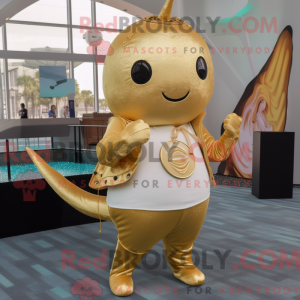 Gold Narwhal mascot costume...