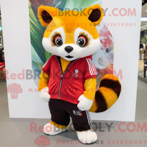Gul Rød Panda maskot drakt...
