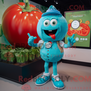 Cyan tomat maskot kostume...