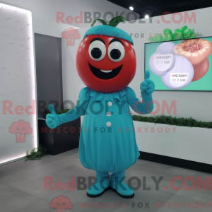 Cyan tomat maskot kostume...
