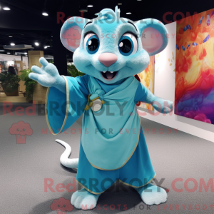 Sky Blue Rat mascot costume...