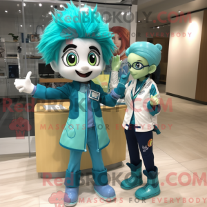 Teal Doctor mascot costume...