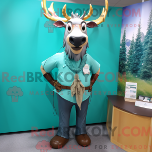 Teal Elk mascot costume...