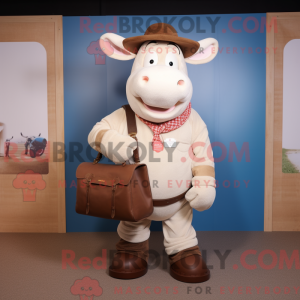 Beige Hereford Cow mascot...