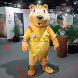 Gul Capybara maskot kostume...