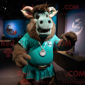 Teal Bison mascottekostuum...