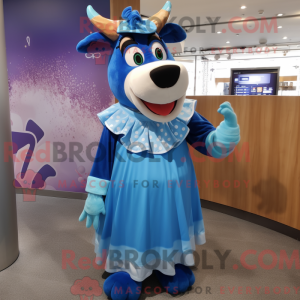 Blue Guernsey Cow mascot...