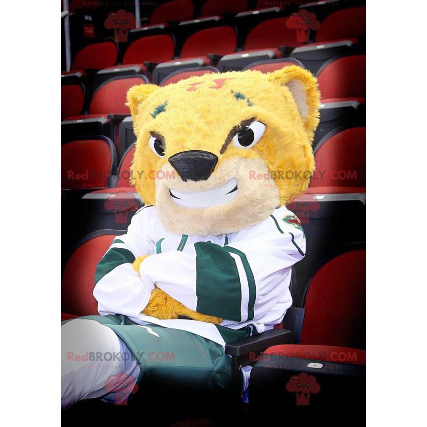 Yellow tiger mascot and smiling in sportswear - Sizes L (175-180CM)