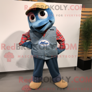 Blå laks maskot kostume...