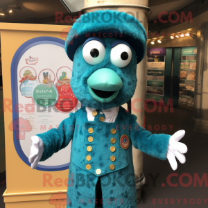 Teal Paella mascot costume...