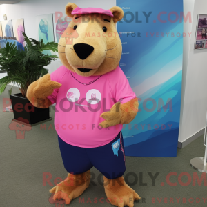 Pink Capybara maskot...