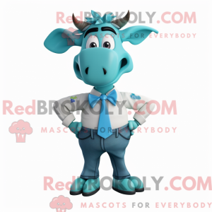 Cyan Zebu maskot kostume...