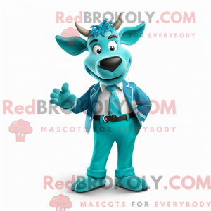 Cyan Zebu mascot costume...