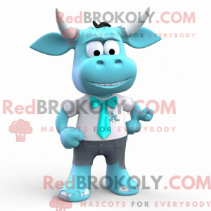 Cyan Zebu maskot kostume...