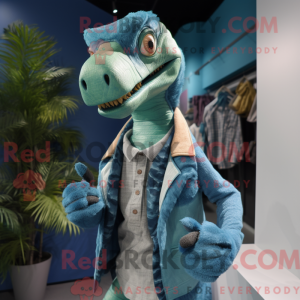 Cyan Velociraptor maskot...