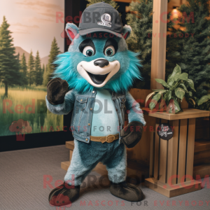 Teal Skunk mascot costume...