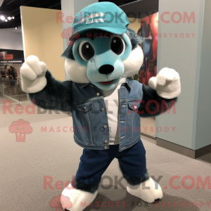 Teal Skunk mascot costume...