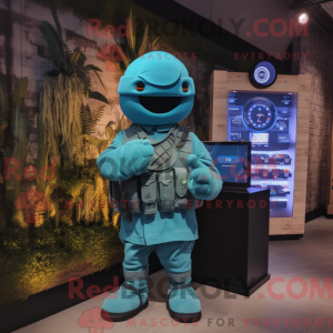 Cyan Soldier mascot costume...