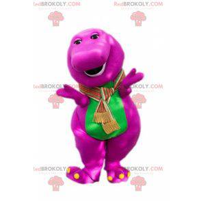 Pralles und lustiges rosa und grünes Dinosauriermaskottchen -