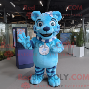 Sky Blue Tiger-maskot drakt...