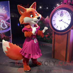 Magenta Fox mascot costume...