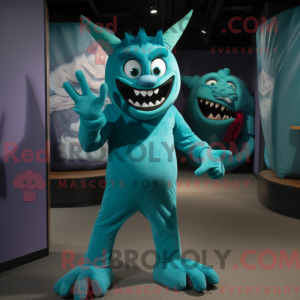 Teal Devil mascot costume...