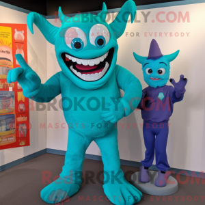 Teal Devil mascot costume...