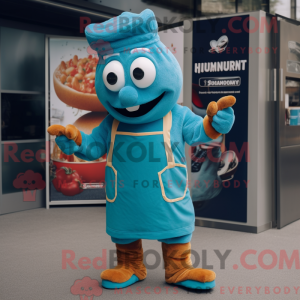 Turquoise Currywurst mascot...