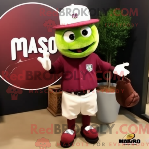 Maroon Mango mascot costume...
