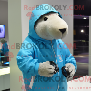 Sky Blue Capybara mascot...