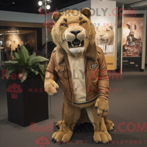 Tan Smilodon maskot kostume...