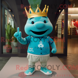 Teal King maskotdraktfigur...