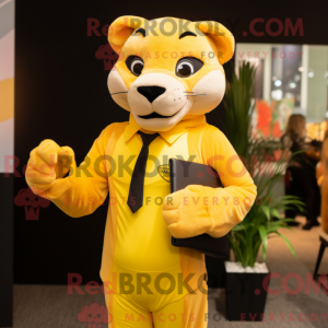 Yellow Puma mascot costume...