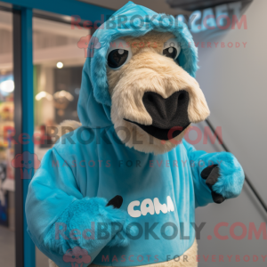 Cyan Camel maskot kostume...