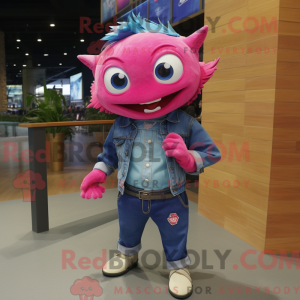 Magenta tun maskot kostume...