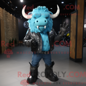 Cyan Buffalo maskot kostume...