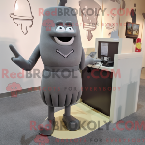 Grå telefonmaskotdraktfigur...