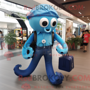 Blue Octopus maskot kostyme...