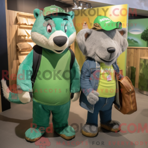 Green Badger mascot costume...